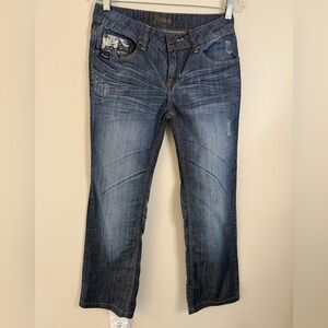 Adiktd retro distressed straight leg denim jeans lace stud embellished SZ 4/28”